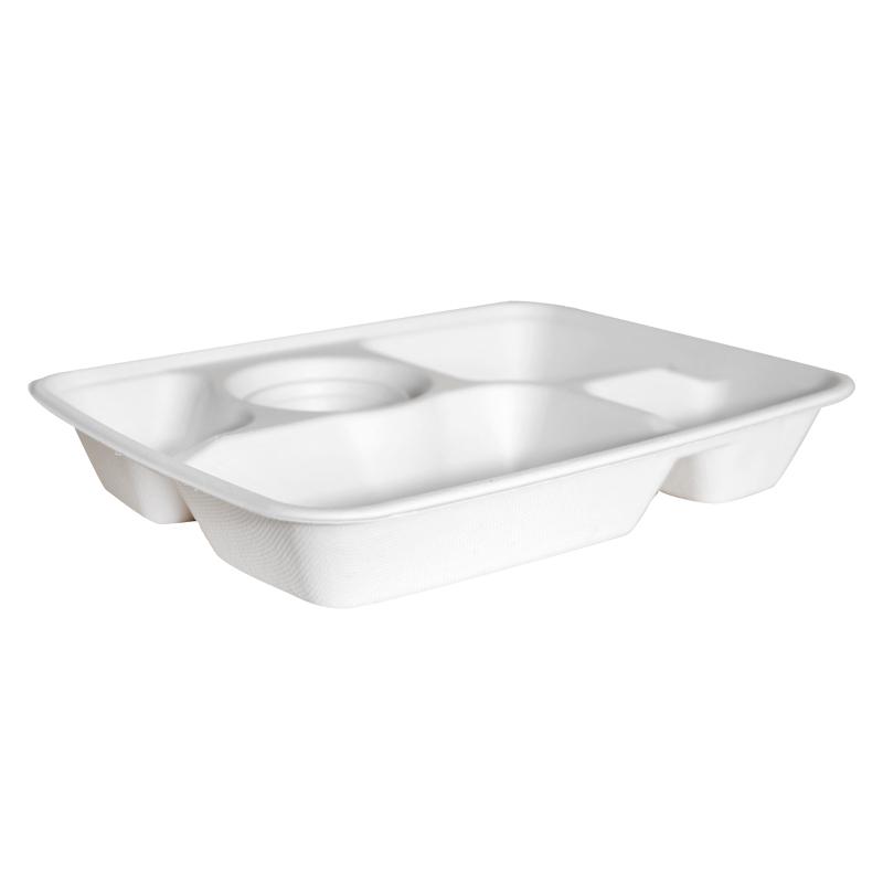 Bagasse Biodegradable Lunch Tray with 5 Compartment